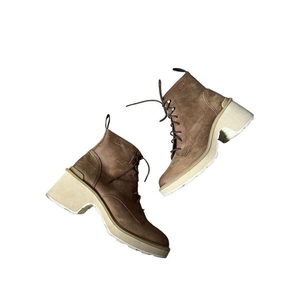 Sorel Hi-Line Heel Lace Boots size 12 Brown Chunky Leather - Picture 1 of 13